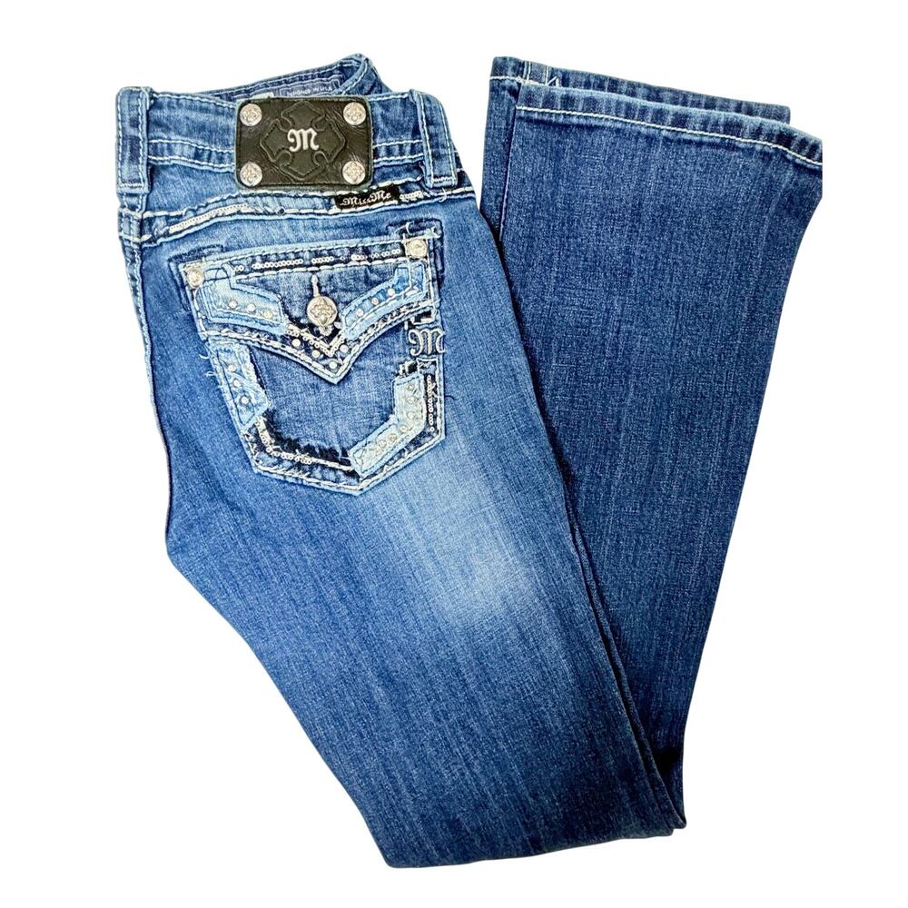 Miss Me Signature Boot Jeans Womens 29 Medium Wash Sequin Studded Y2K Bootcut